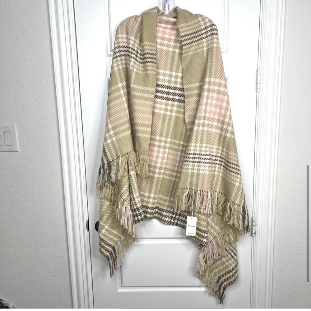 NORDSTROM 100% Cashmere NEW Plaid Wrap Oversized Scarf In Tan Combo NEW